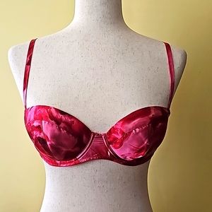 Victoria's Secret Underwire Balconet 100% Silk Pink Rose Design Size 36B